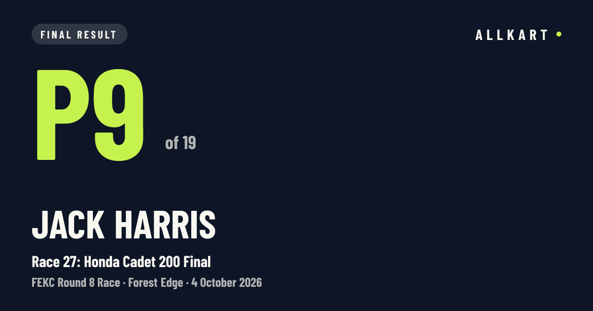 Jack Harris: P9 of 19 in Race 27: Honda Cadet 200 Final at Forest Edge