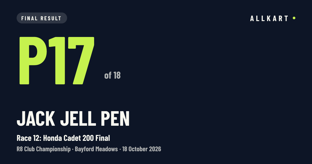Jack Jell pen: P17 of 18 in Race 12: Honda Cadet 200 Final at Bayford Meadows