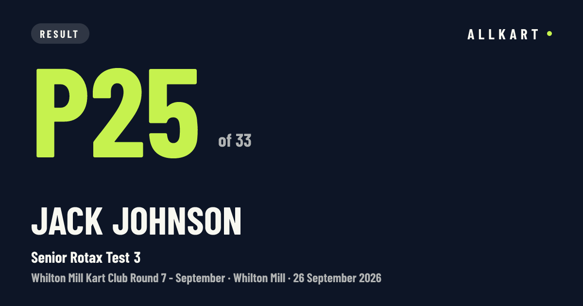 Jack JOHNSON: P25 of 33 in Senior Rotax Test 3 at Whilton Mill
