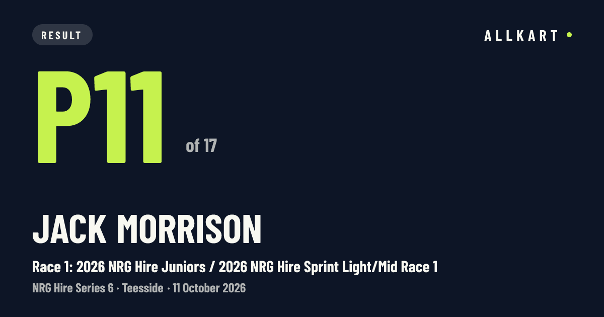 Jack Morrison: P11 of 17 in Race 1: 2026 NRG Hire Juniors / 2026 NRG Hire Sprint Light/Mid Race 1 at Teesside