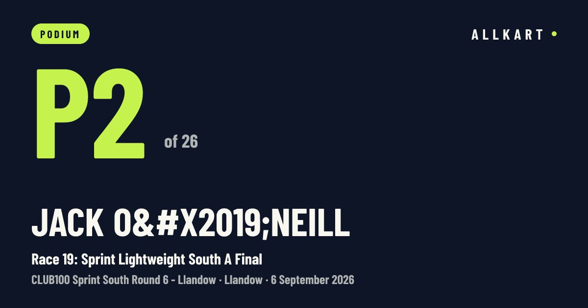 Jack O’neill: P2 of 26 in Race 19: Sprint Lightweight South A Final at Llandow