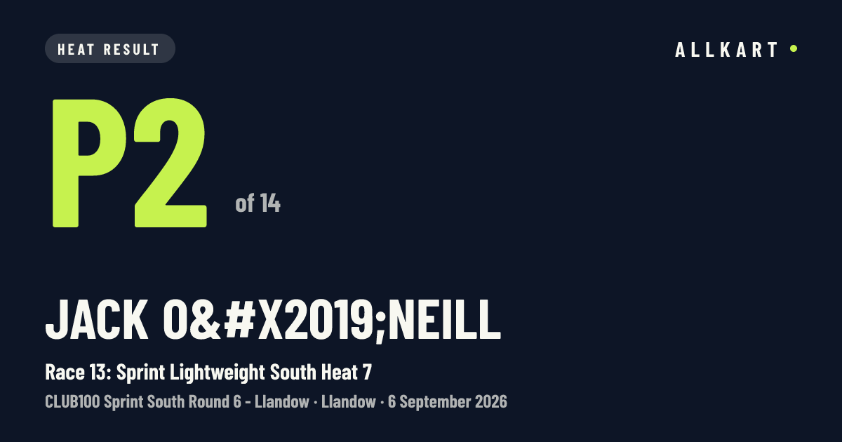Jack O’neill: P2 of 14 in Race 13: Sprint Lightweight South Heat 7 at Llandow