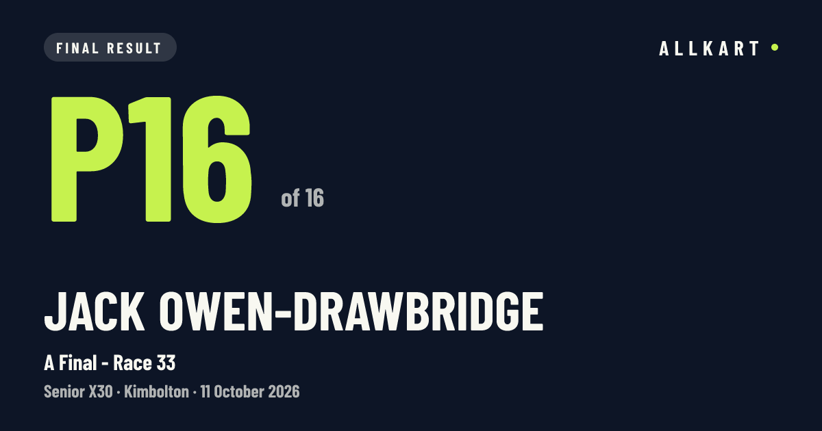 Jack OWEN-DRAWBRIDGE: P16 of 16 in A Final - Race 33 at Kimbolton
