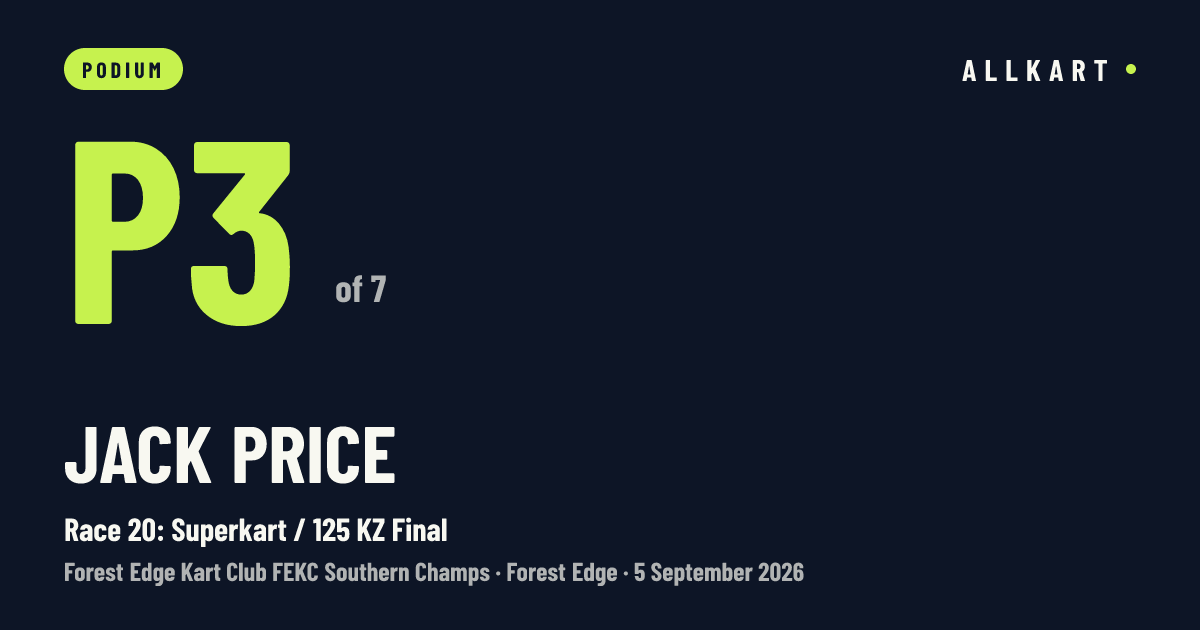 Jack Price: P3 of 7 in Race 20: Superkart / 125 KZ Final at Forest Edge
