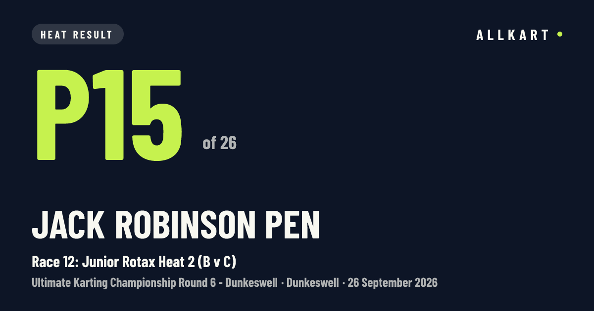Jack ROBINSON pen: P15 of 26 in Race 12: Junior Rotax Heat 2 (B v C) at Dunkeswell