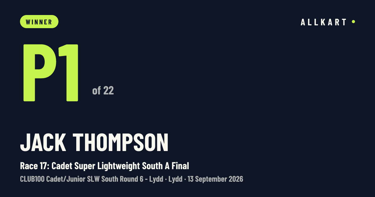 Jack Thompson: P1 of 22 in Race 17: Cadet Super Lightweight South A Final at Lydd