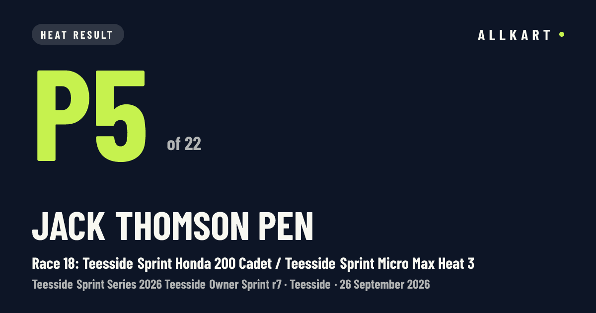 Jack Thomson pen: P5 of 22 in Race 18: Teesside Sprint Honda 200 Cadet / Teesside Sprint Micro Max Heat 3 at Teesside