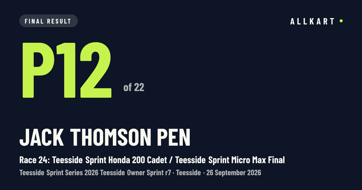Jack Thomson pen: P12 of 22 in Race 24: Teesside Sprint Honda 200 Cadet / Teesside Sprint Micro Max Final at Teesside