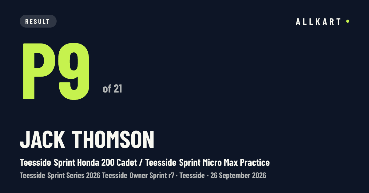 Jack Thomson: P9 of 21 in Teesside Sprint Honda 200 Cadet / Teesside Sprint Micro Max Practice at Teesside