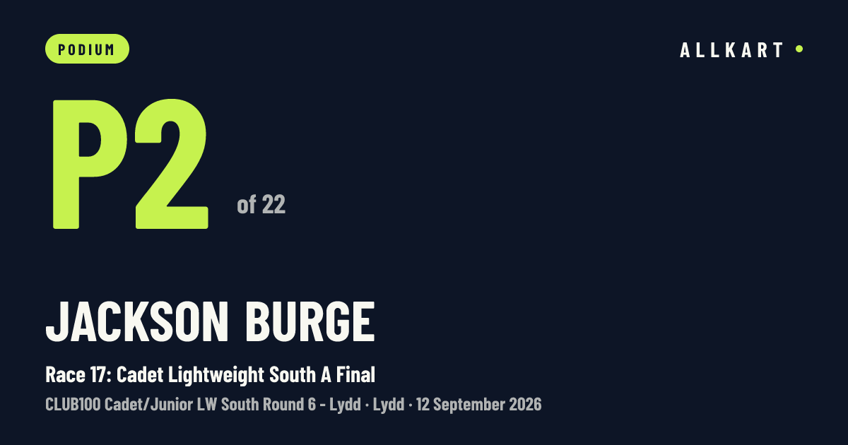 Jackson Burge: P2 of 22 in Race 17: Cadet Lightweight South A Final at Lydd