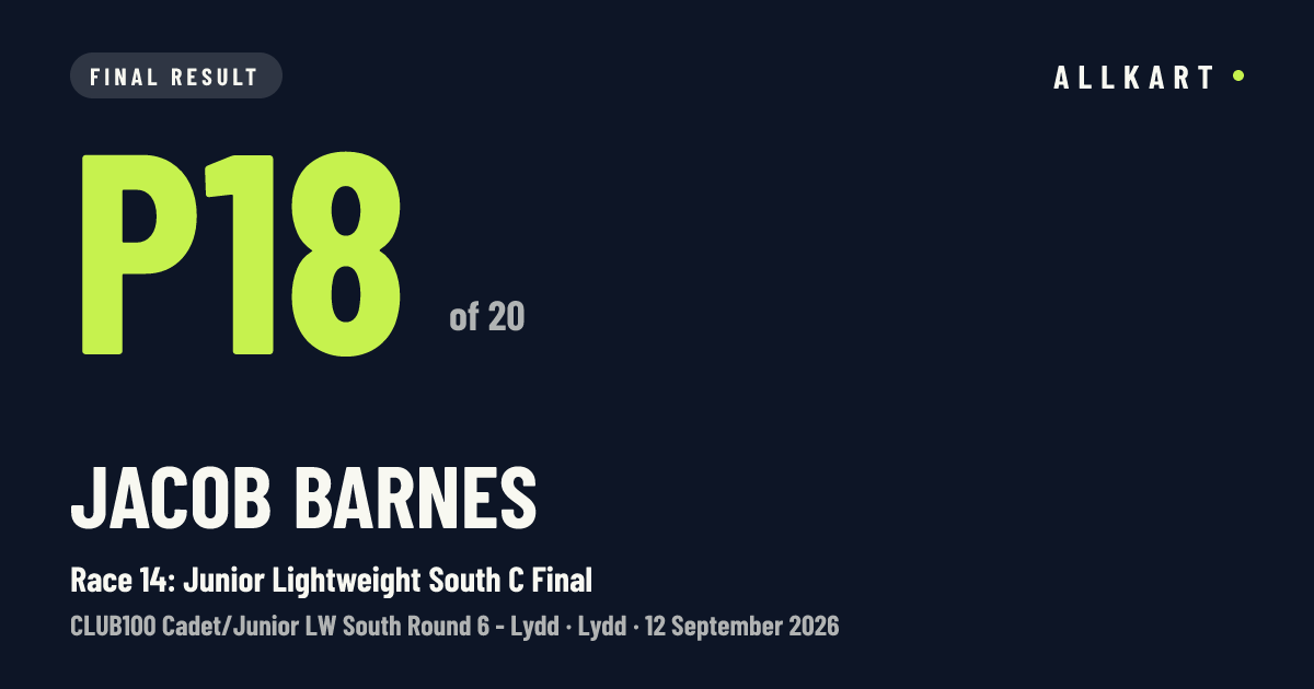Jacob Barnes: P18 of 20 in Race 14: Junior Lightweight South C Final at Lydd