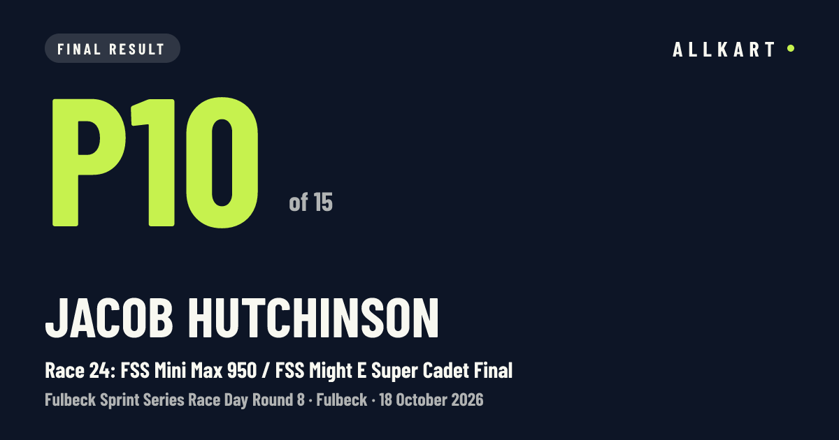 Jacob Hutchinson: P10 of 15 in Race 24: FSS Mini Max 950 / FSS Might E Super Cadet Final at Fulbeck