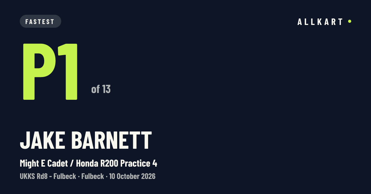 Jake Barnett: P1 of 13 in Might E Cadet / Honda R200 Practice 4 at Fulbeck