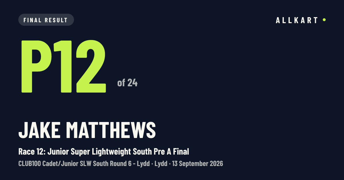 Jake Matthews: P12 of 24 in Race 12: Junior Super Lightweight South Pre A Final at Lydd