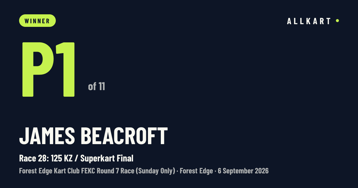 James Beacroft: P1 of 11 in Race 28: 125 KZ / Superkart Final at Forest Edge