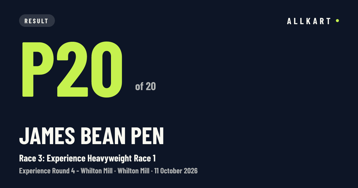 James Bean pen: P20 of 20 in Race 3: Experience Heavyweight Race 1 at Whilton Mill