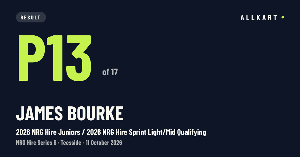 James Bourke: P13 of 17 in 2026 NRG Hire Juniors / 2026 NRG Hire Sprint Light/Mid Qualifying at Teesside