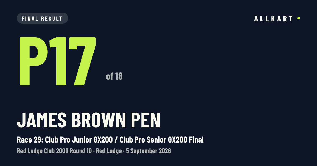 James Brown pen: P17 of 18 in Race 29: Club Pro Junior GX200 / Club Pro Senior GX200 Final at Red Lodge