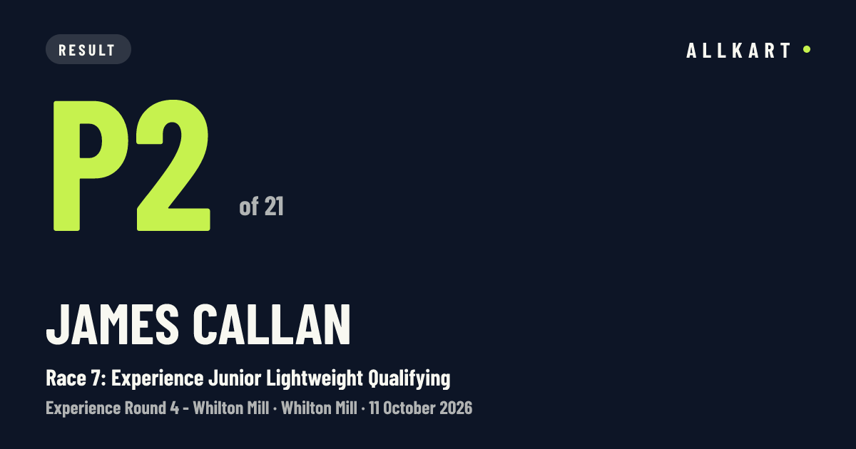 James Callan: P2 of 21 in Race 7: Experience Junior Lightweight Qualifying at Whilton Mill