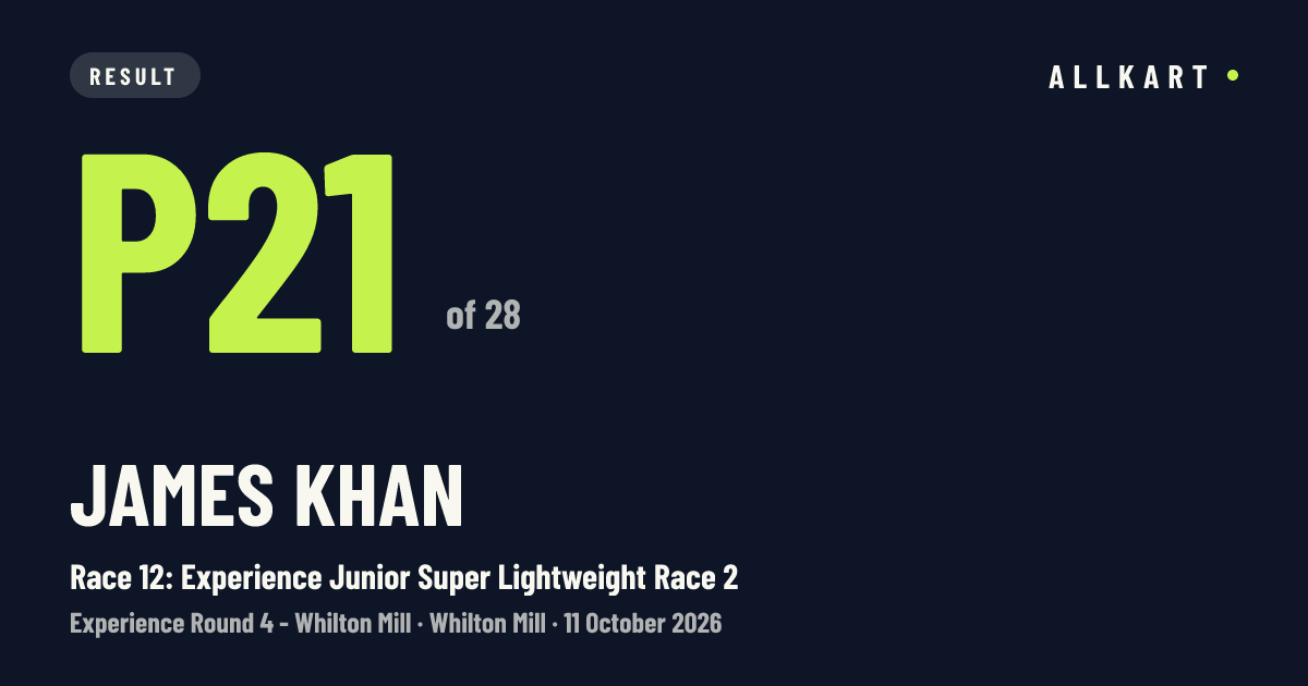 James Khan: P21 of 28 in Race 12: Experience Junior Super Lightweight Race 2 at Whilton Mill