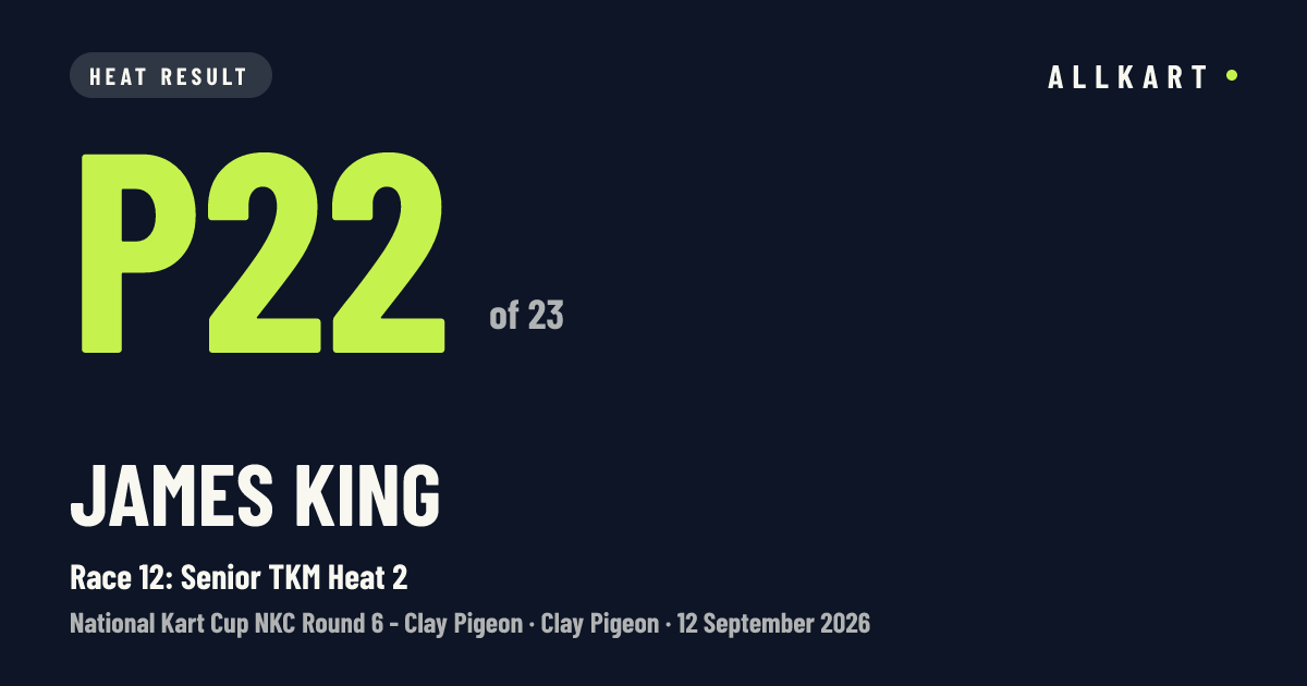 James King: P22 of 23 in Race 12: Senior TKM Heat 2 at Clay Pigeon