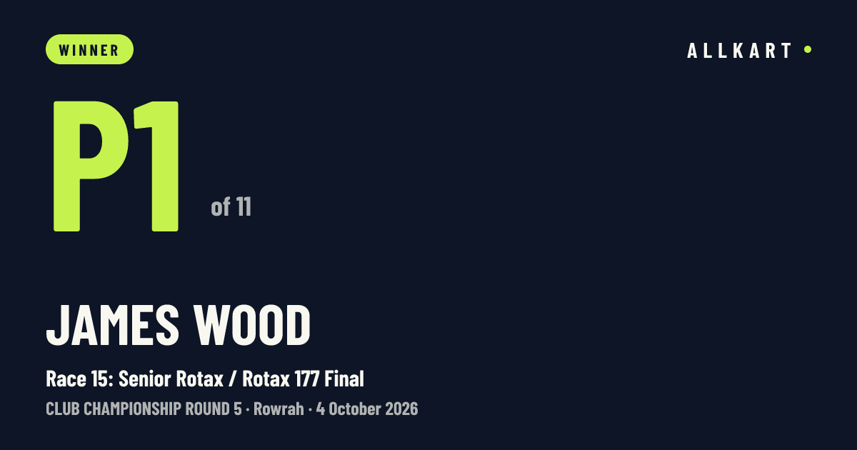 James Wood: P1 of 11 in Race 15: Senior Rotax / Rotax 177 Final at Rowrah