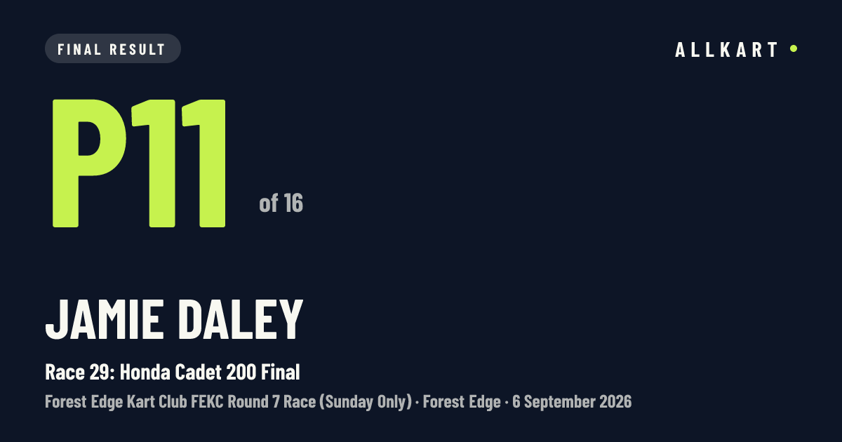 Jamie Daley: P11 of 16 in Race 29: Honda Cadet 200 Final at Forest Edge