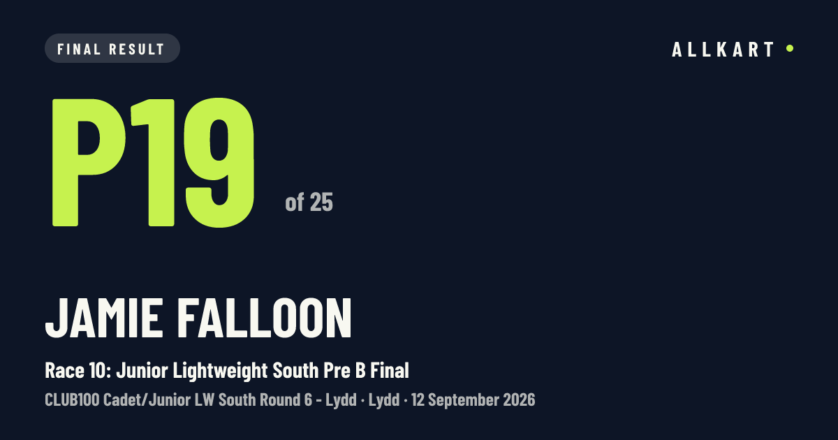 Jamie Falloon: P19 of 25 in Race 10: Junior Lightweight South Pre B Final at Lydd