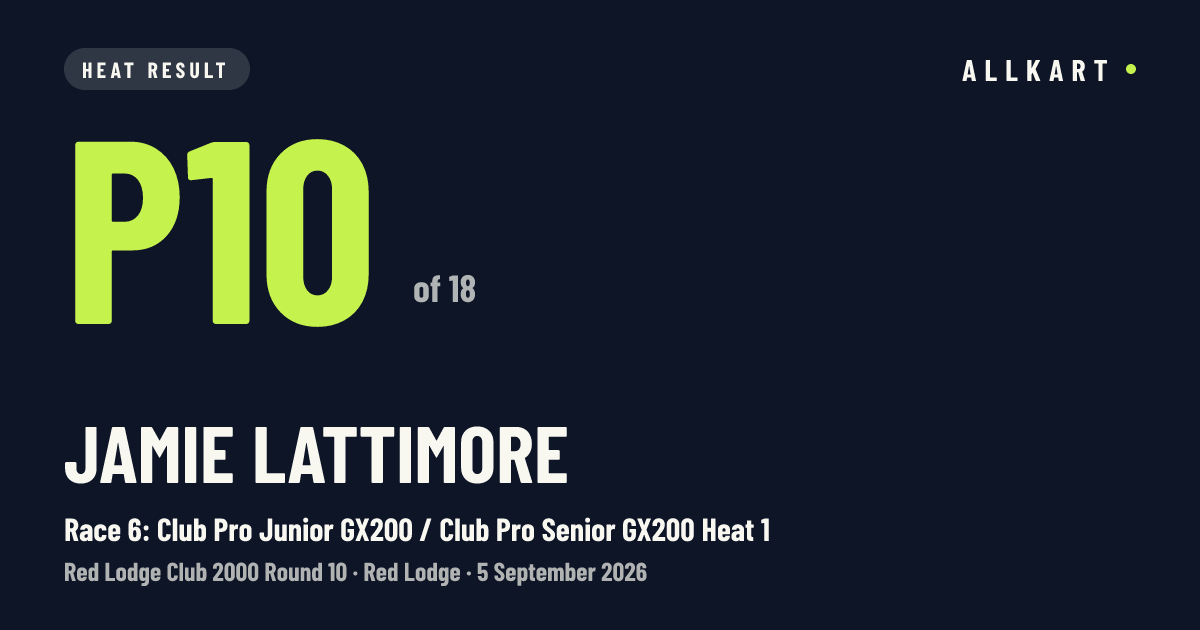 Jamie Lattimore: P10 of 18 in Race 6: Club Pro Junior GX200 / Club Pro Senior GX200 Heat 1 at Red Lodge