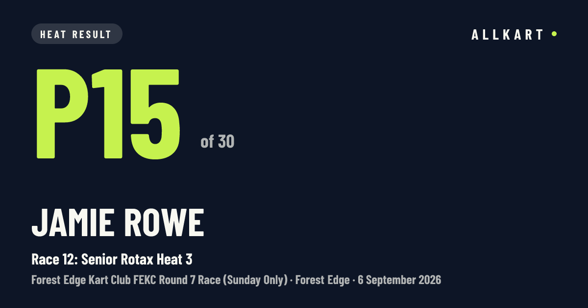 Jamie Rowe: P15 of 30 in Race 12: Senior Rotax Heat 3 at Forest Edge