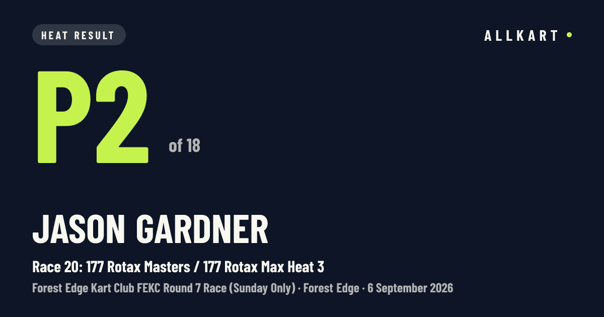 Jason Gardner: P2 of 18 in Race 20: 177 Rotax Masters / 177 Rotax Max Heat 3 at Forest Edge