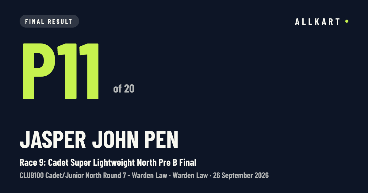 Jasper John pen: P11 of 20 in Race 9: Cadet Super Lightweight North Pre B Final at Warden Law