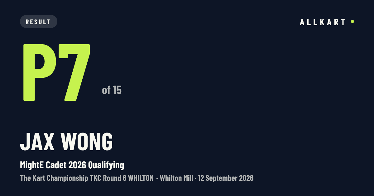 Jax Wong: P7 of 15 in MightE Cadet 2026 Qualifying at Whilton Mill