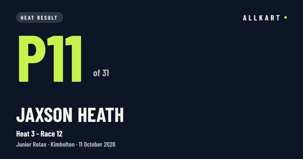Jaxson Heath: P11 of 31 in Heat 3 - Race 12 at Kimbolton