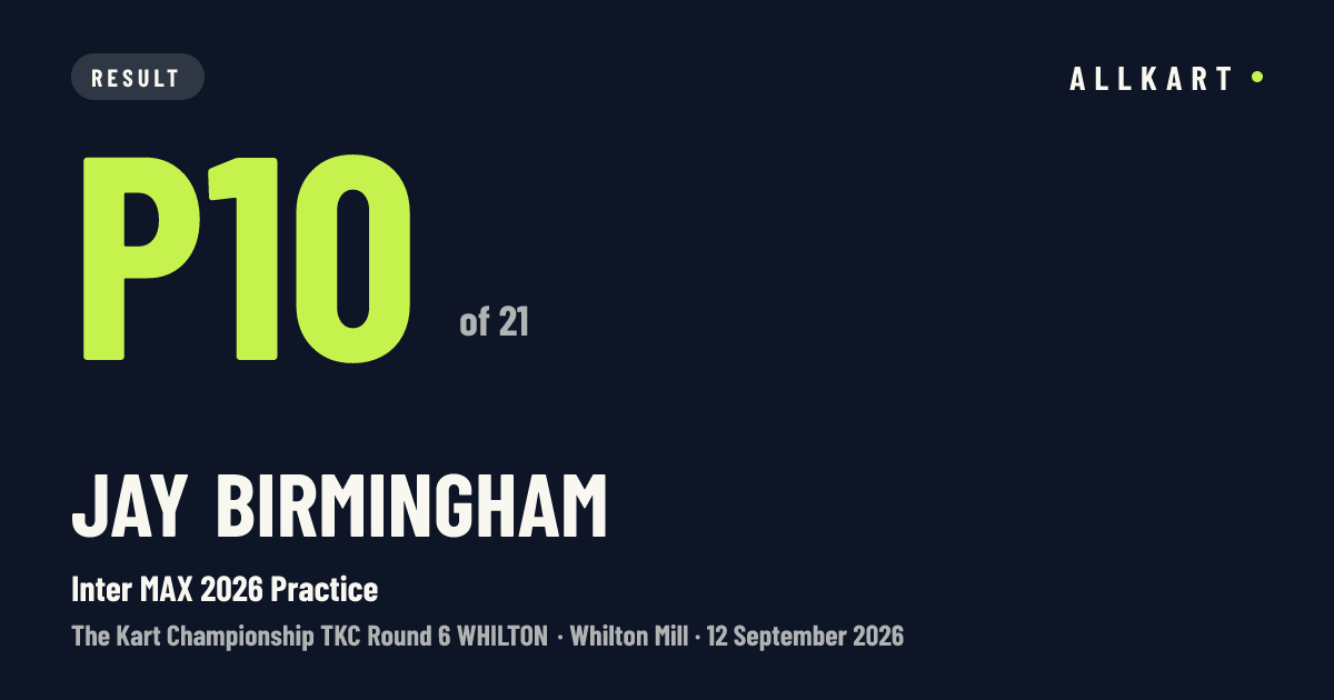Jay Birmingham: P10 of 21 in Inter MAX 2026 Practice at Whilton Mill