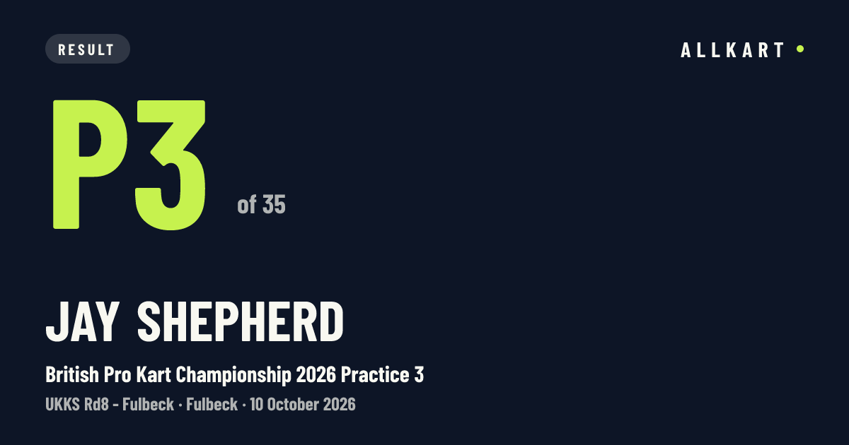 Jay Shepherd: P3 of 35 in British Pro Kart Championship 2026 Practice 3 at Fulbeck