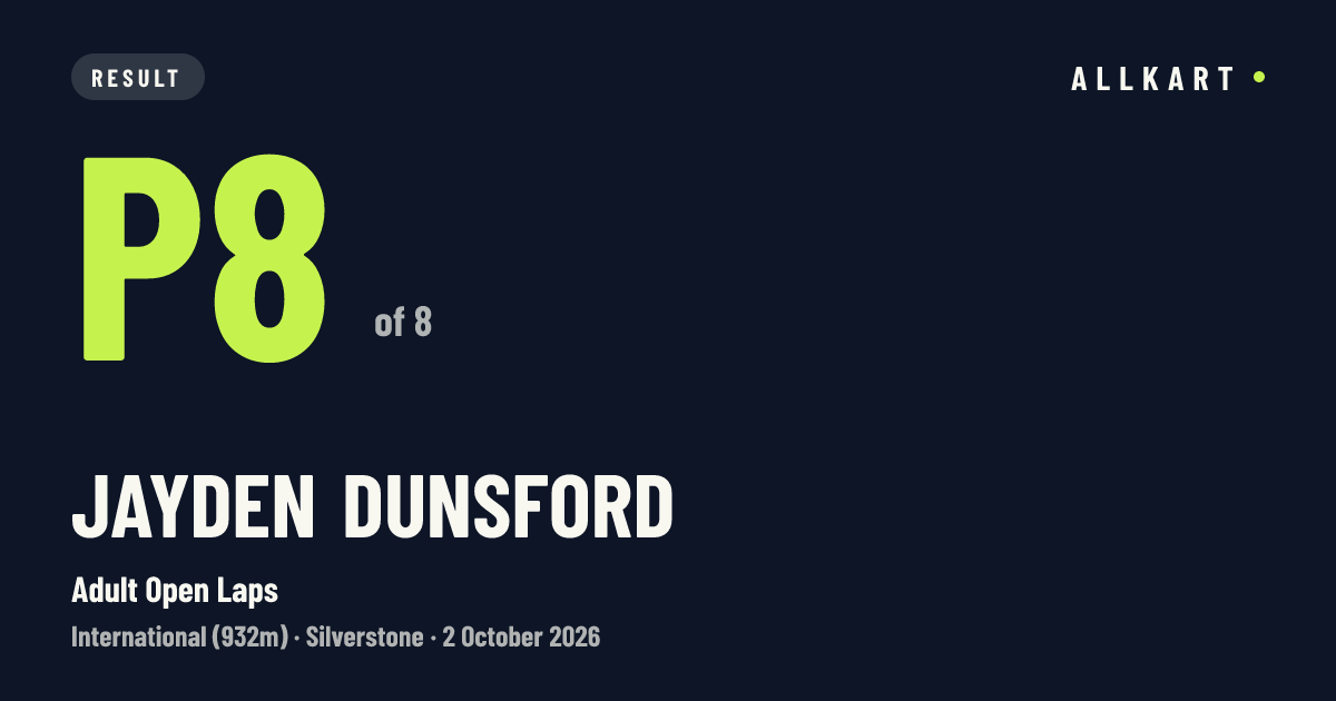 Jayden Dunsford: P8 of 8 in Adult Open Laps at Silverstone