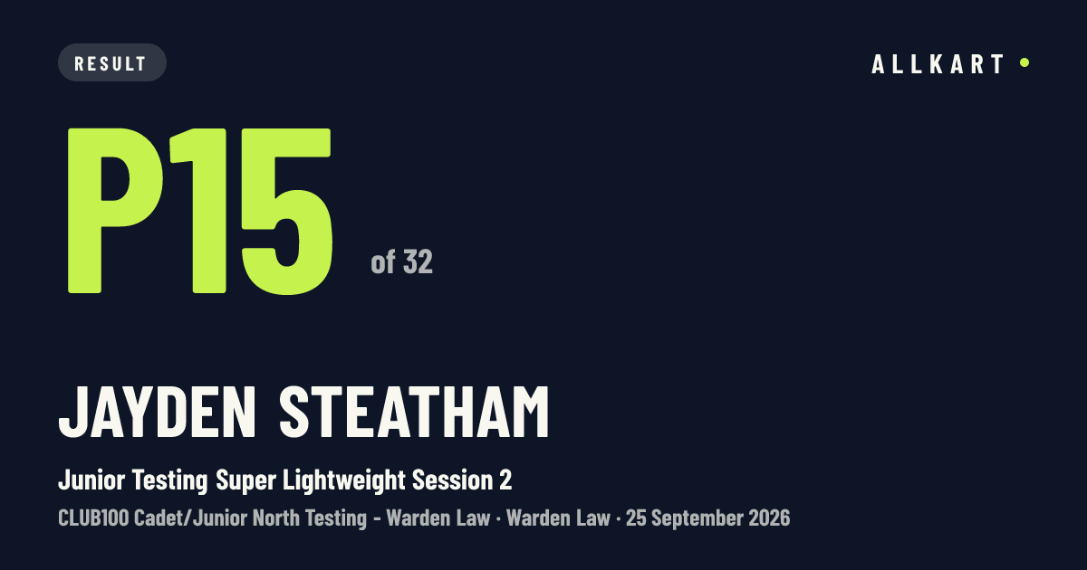 Jayden Steatham: P15 of 32 in Junior Testing Super Lightweight Session 2 at Warden Law