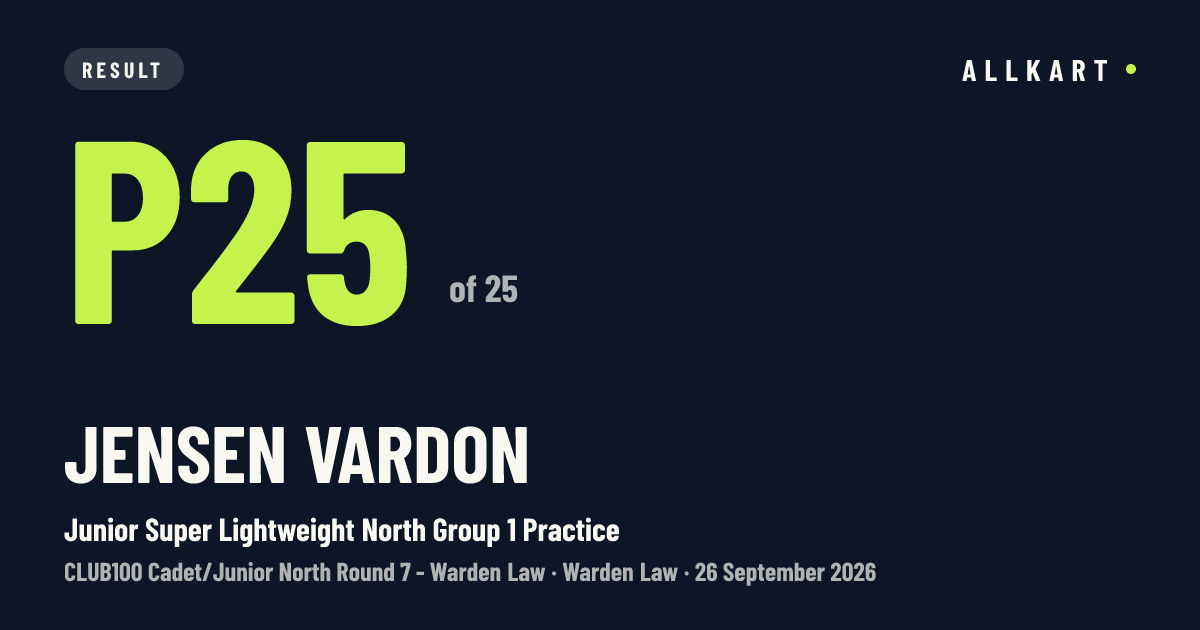 Jensen Vardon: P25 of 25 in Junior Super Lightweight North Group 1 Practice at Warden Law