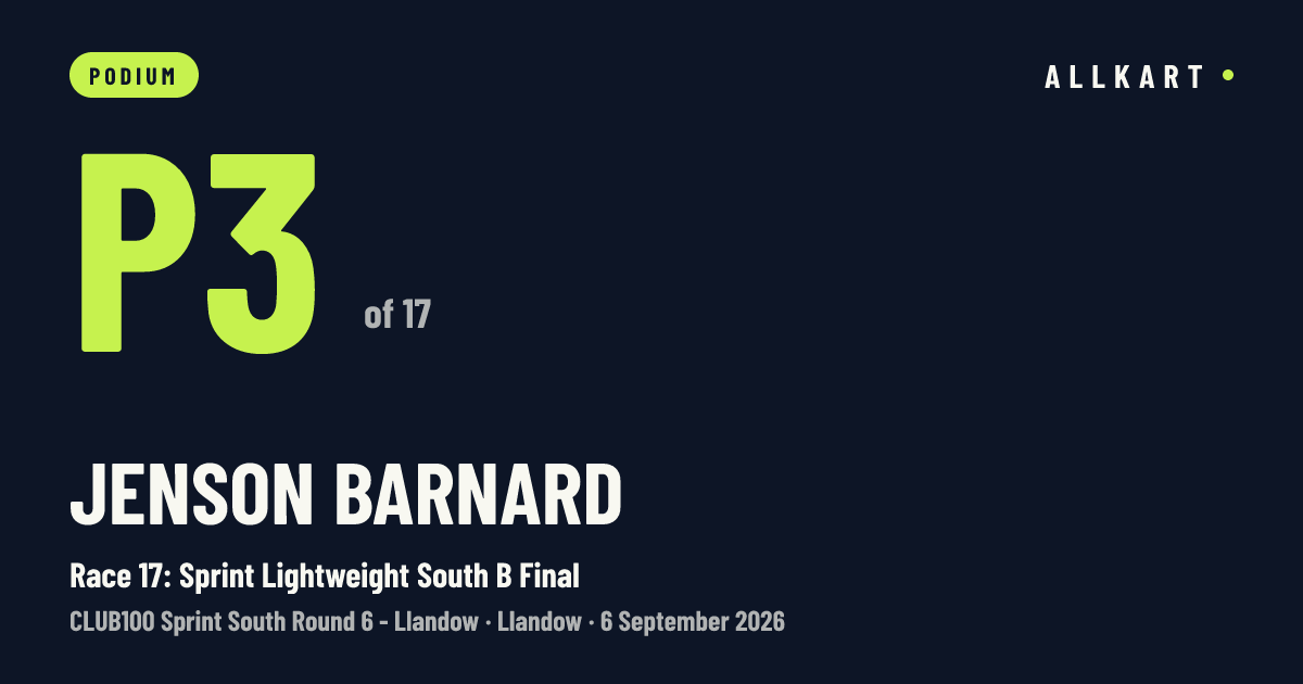 Jenson Barnard: P3 of 17 in Race 17: Sprint Lightweight South B Final at Llandow