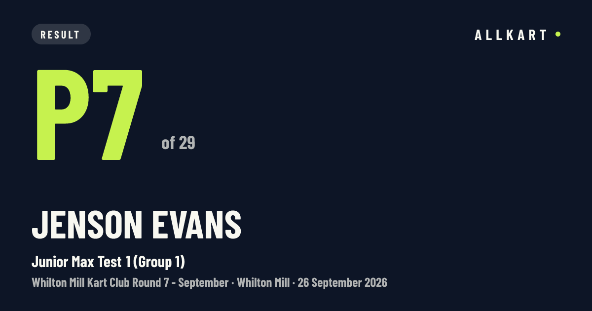 Jenson EVANS: P7 of 29 in Junior Max Test 1 (Group 1) at Whilton Mill