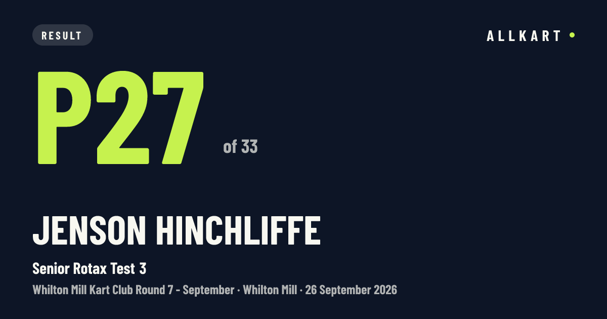 Jenson HINCHLIFFE: P27 of 33 in Senior Rotax Test 3 at Whilton Mill