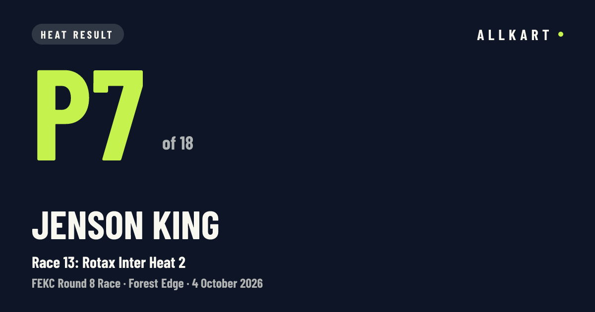 Jenson King: P7 of 18 in Race 13: Rotax Inter Heat 2 at Forest Edge