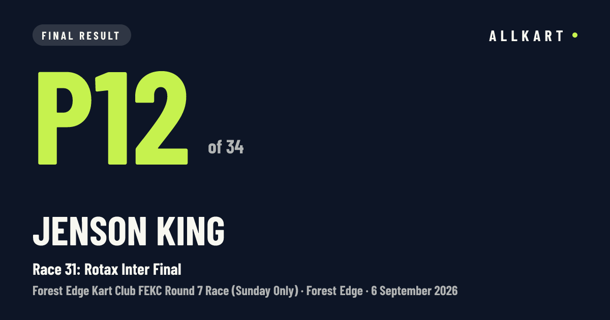 Jenson King: P12 of 34 in Race 31: Rotax Inter Final at Forest Edge