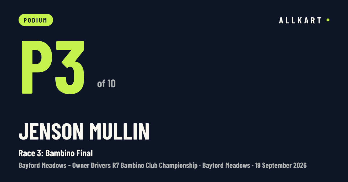 Jenson Mullin: P3 of 10 in Race 3: Bambino Final at Bayford Meadows