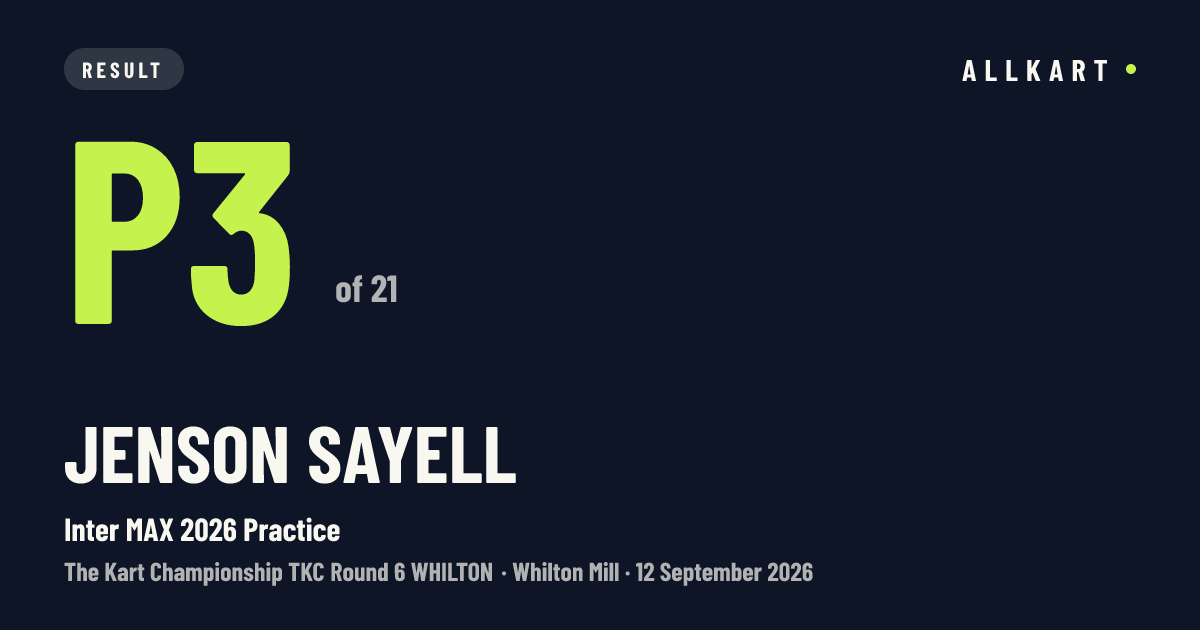 Jenson Sayell: P3 of 21 in Inter MAX 2026 Practice at Whilton Mill