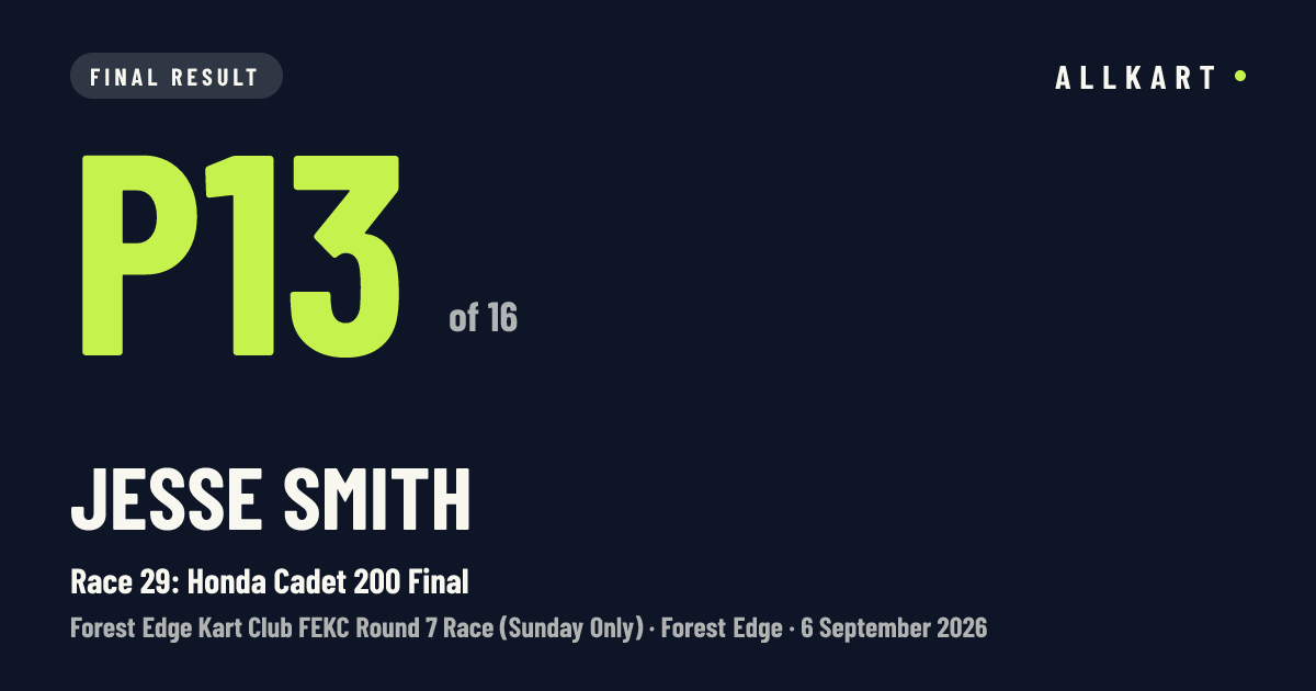 Jesse Smith: P13 of 16 in Race 29: Honda Cadet 200 Final at Forest Edge