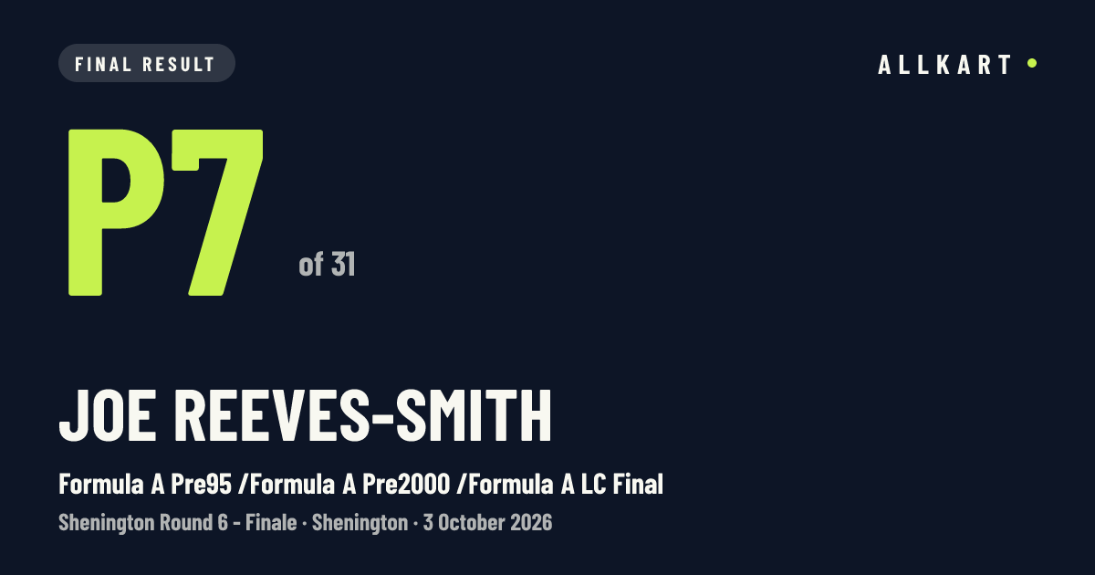 Joe Reeves-Smith: P7 of 31 in Formula A Pre95 /Formula A Pre2000 /Formula A LC Final at Shenington