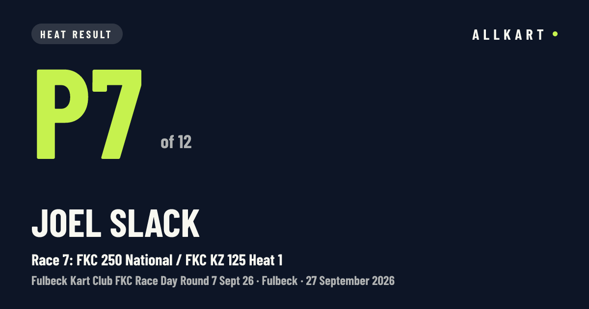 Joel Slack: P7 of 12 in Race 7: FKC 250 National / FKC KZ 125 Heat 1 at Fulbeck