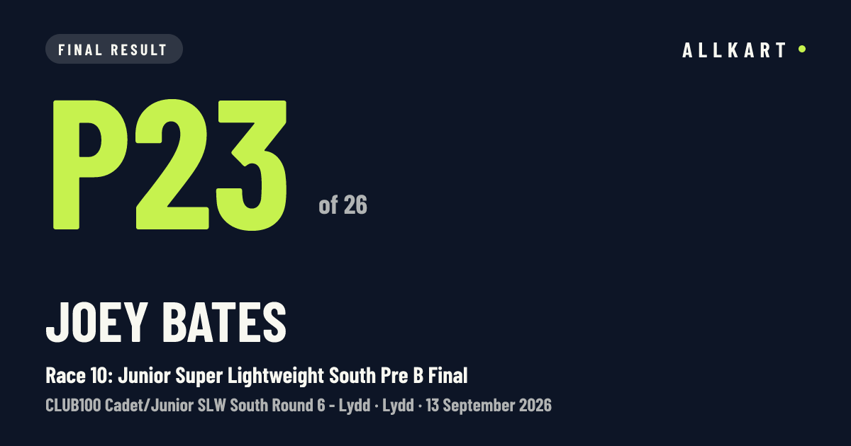 Joey Bates: P23 of 26 in Race 10: Junior Super Lightweight South Pre B Final at Lydd